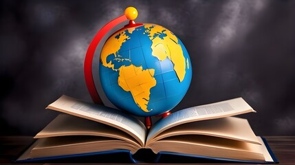 A book with globe for World Book Day and copyright day concept.  World Book Day changes lives through a love of books and reading. Celebrate a love of books in school and at home. Love of books