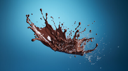 Chocolate splash on blue background
