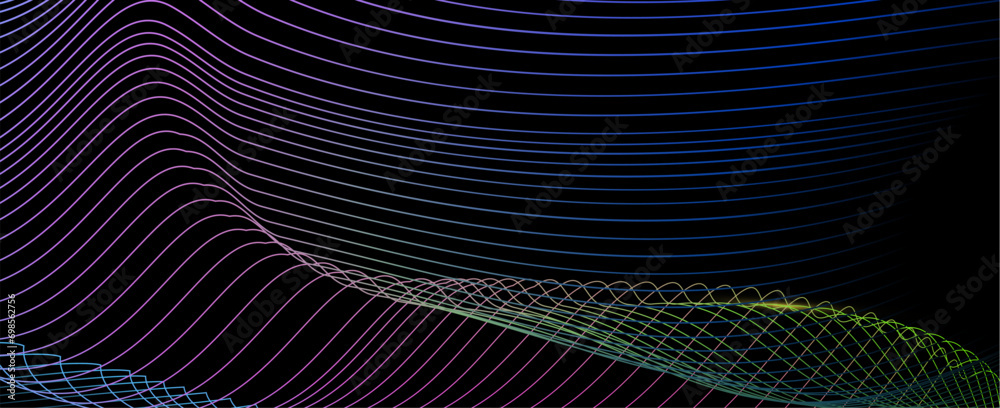 Aufkleber Vector wave lines pattern smooth curve flowing dynamic light isolated on black background,	
