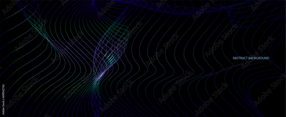 Aufkleber Vector wave lines pattern smooth curve flowing dynamic light isolated on black background,	