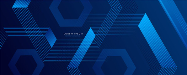 Abstract dark blue banner design background with diagonal geometric overlay layer. Modern square shape graphic elements. Vector illustration