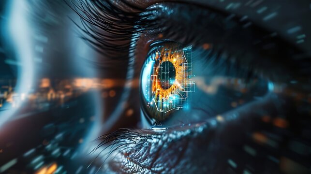 Human eye and high-tech concept, screening big tradingview and digital transformation technology strategy, Cryptocurrency financial systems concept, Crypto screener, Forex screener, stock graph sreen