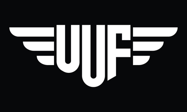 UUF three letter logo, creative wings shape logo design vector template. letter mark, word mark, monogram symbol on black & white.	