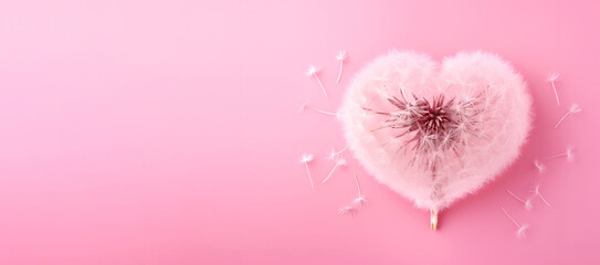 Airy dandelion-inspired heart set against a pink backdrop