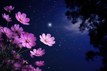 Fototapeta na wymiar Beautiful flowers on the background of the starry sky