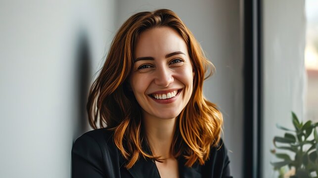 Portrait, leader and happy business woman in modern office smiling for future of company and growth. Employee, entrepreneur or worker with a positive mindset in workplace, startup or agency. isolated 