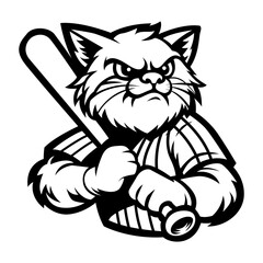 Mascot of baseball cat drawing vector black and white
