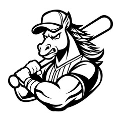 Mascot of Horses black and white drawing vector illustration