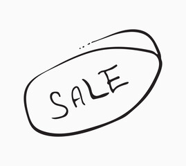 Vector inscription about seasonal discounts. Handwritten, graphics. Illustration with information. On a white background