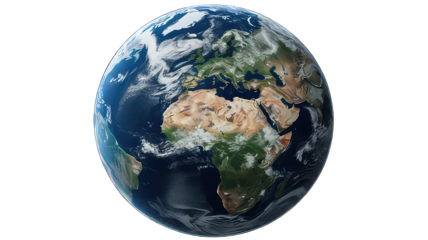 Earth globe isolated on white background. Environmental Earth Globe on png transparent background.