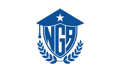 NGA three letter iconic academic logo design vector template. monogram, abstract, school, college, university, graduation cap symbol logo, shield, model, institute, educational, coaching canter, tech