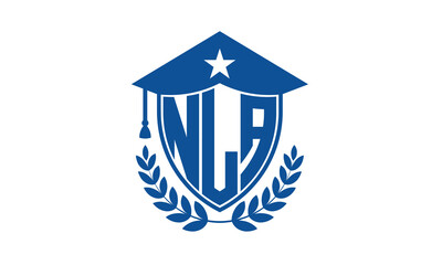 NLA three letter iconic academic logo design vector template. monogram, abstract, school, college, university, graduation cap symbol logo, shield, model, institute, educational, coaching canter, tech