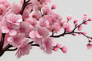 Cherry blossom flowers with white color background light pink colour vibes beautiful blooming with free white spaces