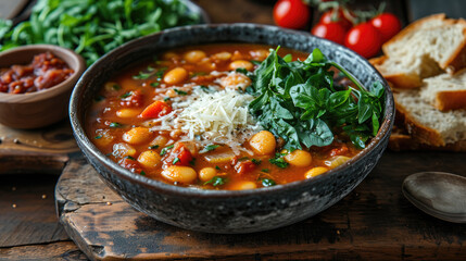Minestrone Mosaic: Hearty Soup with Parmesan Touch