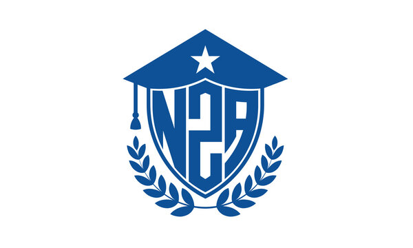 NZA three letter iconic academic logo design vector template. monogram, abstract, school, college, university, graduation cap symbol logo, shield, model, institute, educational, coaching canter, tech