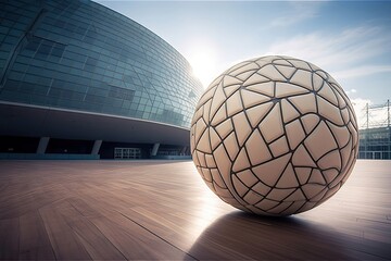 Basketball ball front big modern basketball arena