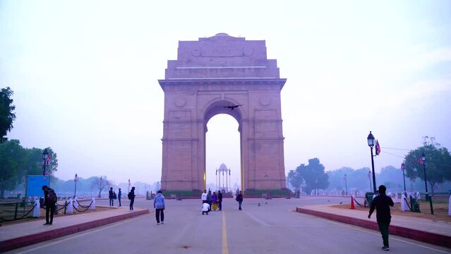 The India Gate is a war memorial located astride the Rajpath, on the eastern edge of the "ceremonial axis" of New Delhi	
