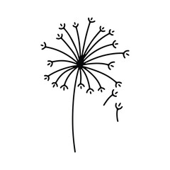 Dandelion flower silhouettes. Spring season blooming blowball flowers doodles vector illustration. Dandelion fluffy nature silhouette