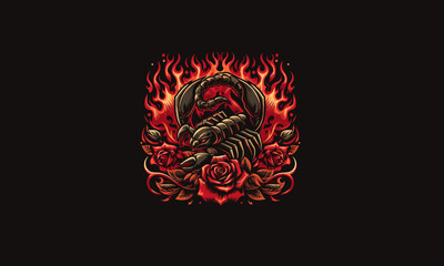 scorpio and red rose and flames vector design