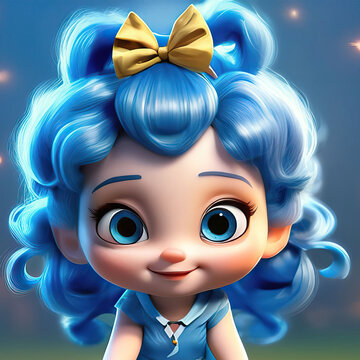 illustration of little Malvina with curly blue hair.