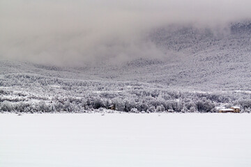 Tranquil winter wilderness panorama.