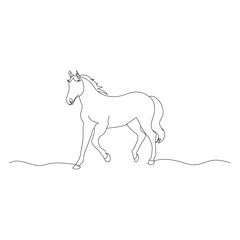 Horse in continuous line art drawing. Horse logo. Black and white vector illustration
