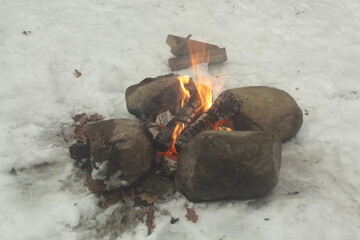 burning firewood in the fireplace