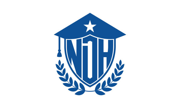 NDH three letter iconic academic logo design vector template. monogram, abstract, school, college, university, graduation cap symbol logo, shield, model, institute, educational, coaching canter, tech