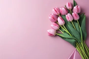 Foto op Aluminium pink tulip bouquet on a plain background shot with soft light. ai generated © Andrei