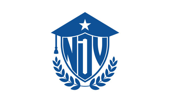 NDV three letter iconic academic logo design vector template. monogram, abstract, school, college, university, graduation cap symbol logo, shield, model, institute, educational, coaching canter, tech