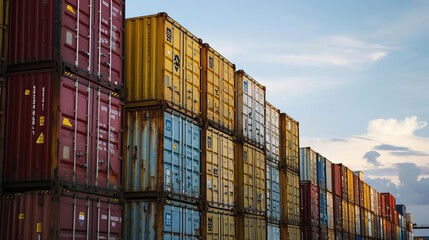 Fototapeta premium Stacked cargo containers in port