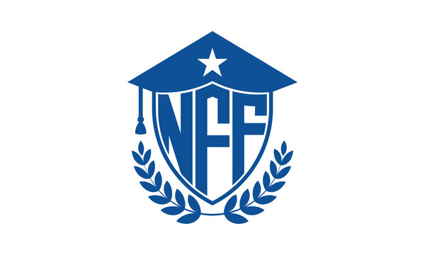 NFF three letter iconic academic logo design vector template. monogram, abstract, school, college, university, graduation cap symbol logo, shield, model, institute, educational, coaching canter, tech