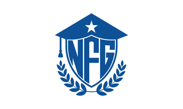 NFG three letter iconic academic logo design vector template. monogram, abstract, school, college, university, graduation cap symbol logo, shield, model, institute, educational, coaching canter, tech