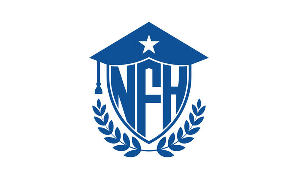NFH three letter iconic academic logo design vector template. monogram, abstract, school, college, university, graduation cap symbol logo, shield, model, institute, educational, coaching canter, tech