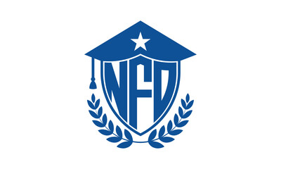 NFO three letter iconic academic logo design vector template. monogram, abstract, school, college, university, graduation cap symbol logo, shield, model, institute, educational, coaching canter, tech