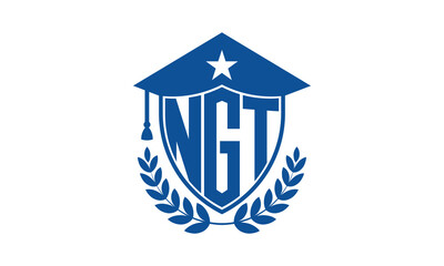 NGT three letter iconic academic logo design vector template. monogram, abstract, school, college, university, graduation cap symbol logo, shield, model, institute, educational, coaching canter, tech