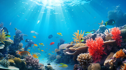 Underwater diving scene with natural sea life in the reef