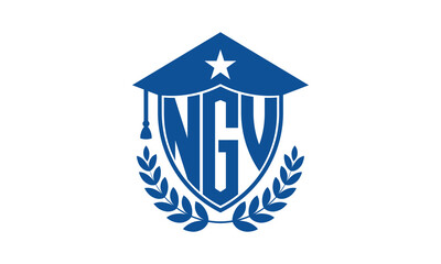 NGV three letter iconic academic logo design vector template. monogram, abstract, school, college, university, graduation cap symbol logo, shield, model, institute, educational, coaching canter, tech
