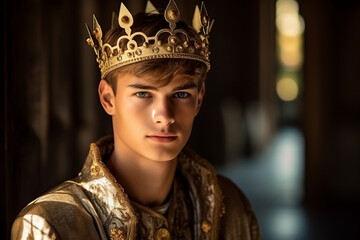 Portrait of a young Prince heir wearing a golden crown