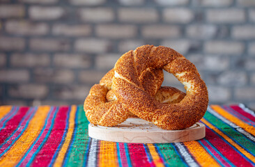 Turkish traditional simit with sesame on table - 698575757