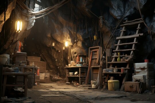 Industrial Interior mine. Coal copper interior. Generate Ai