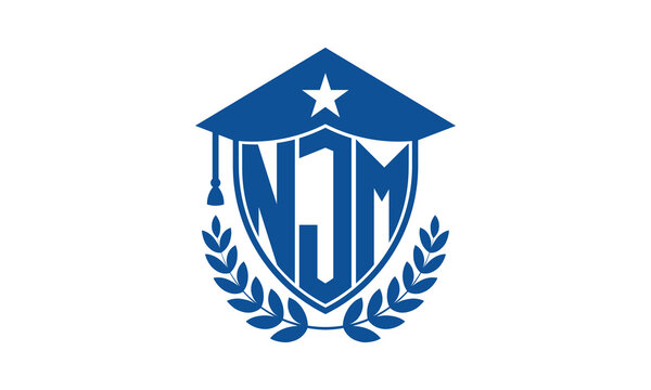 NJM three letter iconic academic logo design vector template. monogram, abstract, school, college, university, graduation cap symbol logo, shield, model, institute, educational, coaching canter, tech
