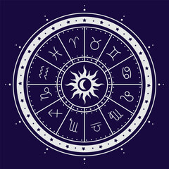 Astrology circle with zodiac signs. Horoscope. Zodiac wheel. Vector illustration.	