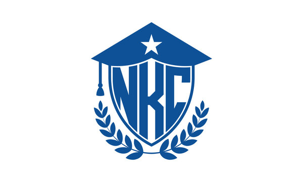 NKC three letter iconic academic logo design vector template. monogram, abstract, school, college, university, graduation cap symbol logo, shield, model, institute, educational, coaching canter, tech