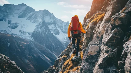 Tafelkleed Daring mountain climber reaching summit, AI Generated © Shining Pro