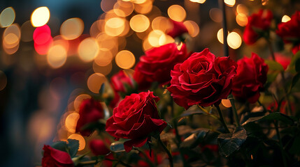 Romantic scene featuring bokeh and red roses, AI Generated