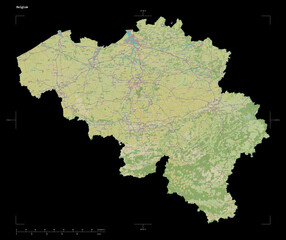 Belgium shape on black. Topographic Map