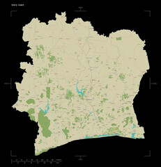 Ivory Coast shape on black. Topographic Map