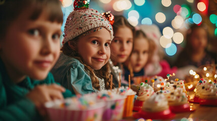 Fototapeta na wymiar Children enjoying sweet treats during New Year Celebration, AI Generated