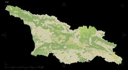 Georgia shape on black. Topographic Map